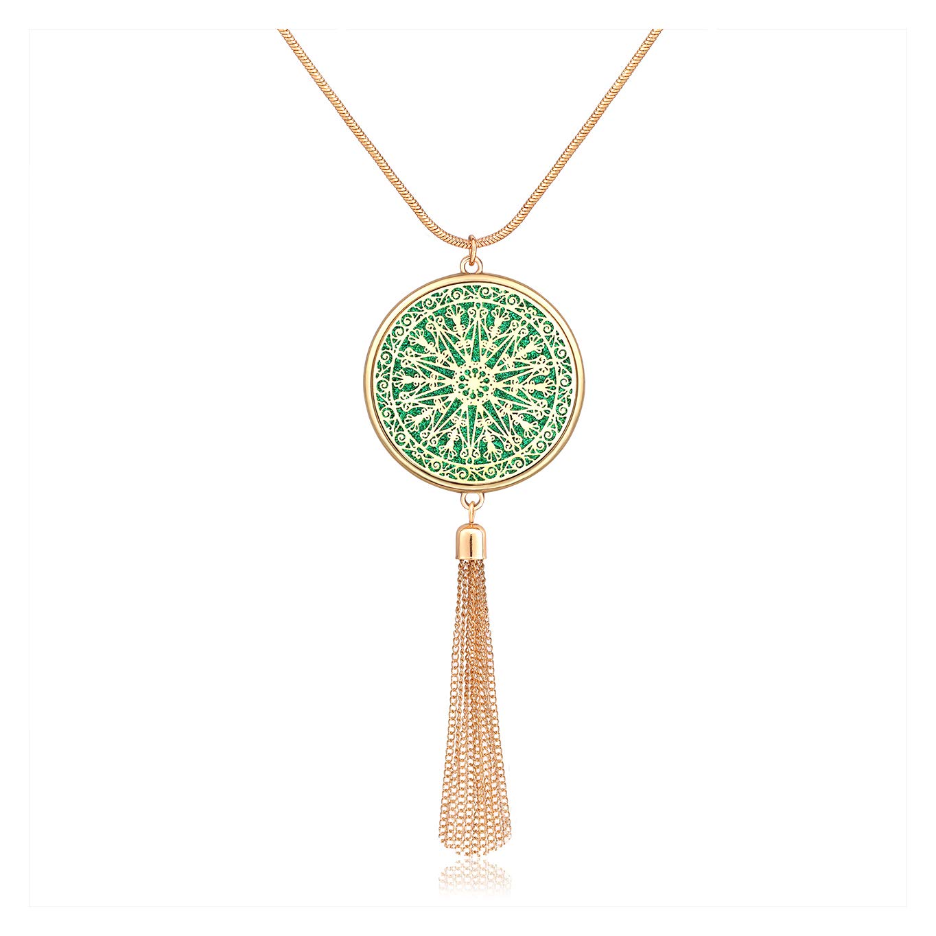 Long Necklaces For Woman Disk Circle Pendant Necklaces Tassel Fringe Necklace Set Statement Pendant