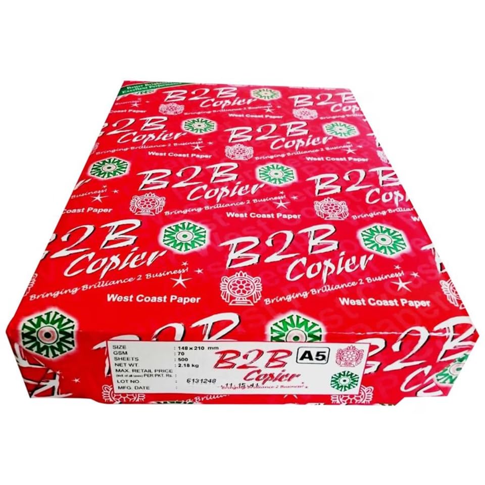 Image of B2B A5 Copier Paper - 70 GSM, 500 Sheets, 5 Ream Eco-Friendly Super Bright Plain Printing Paper for Office & Home Use (𝐍𝐨𝐭𝐞: 𝐈𝐭𝐬 𝐀𝟓 𝐂𝐨𝐩𝐢𝐞𝐫 𝐏𝐚𝐩𝐞𝐫)