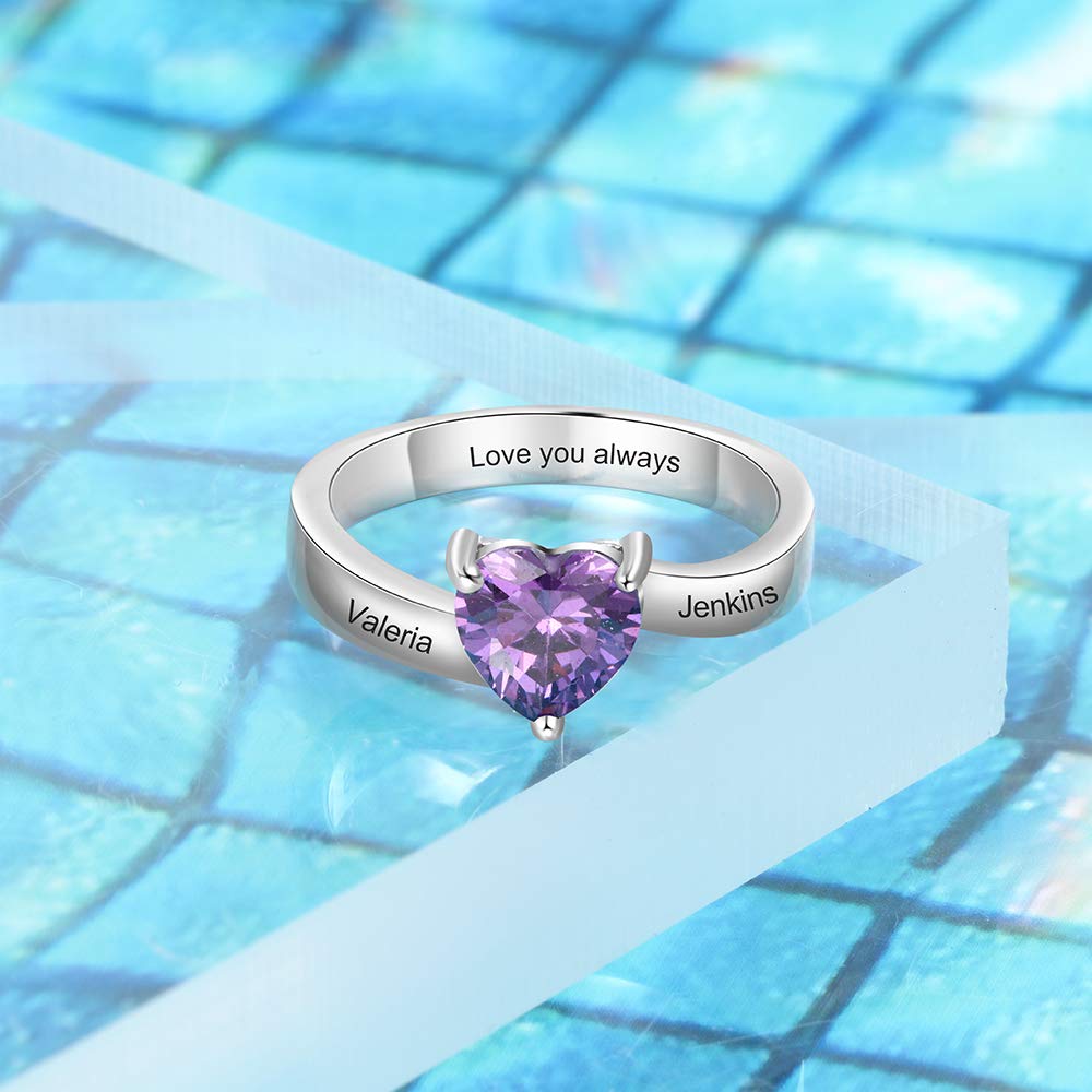 kaululu Anillos Mujer Personalizado con Simulada Piedra 2 Nombres Grabados para Madre, Hija - Joyería Cumpleaños con Grabado Nombre para Mamá Familia