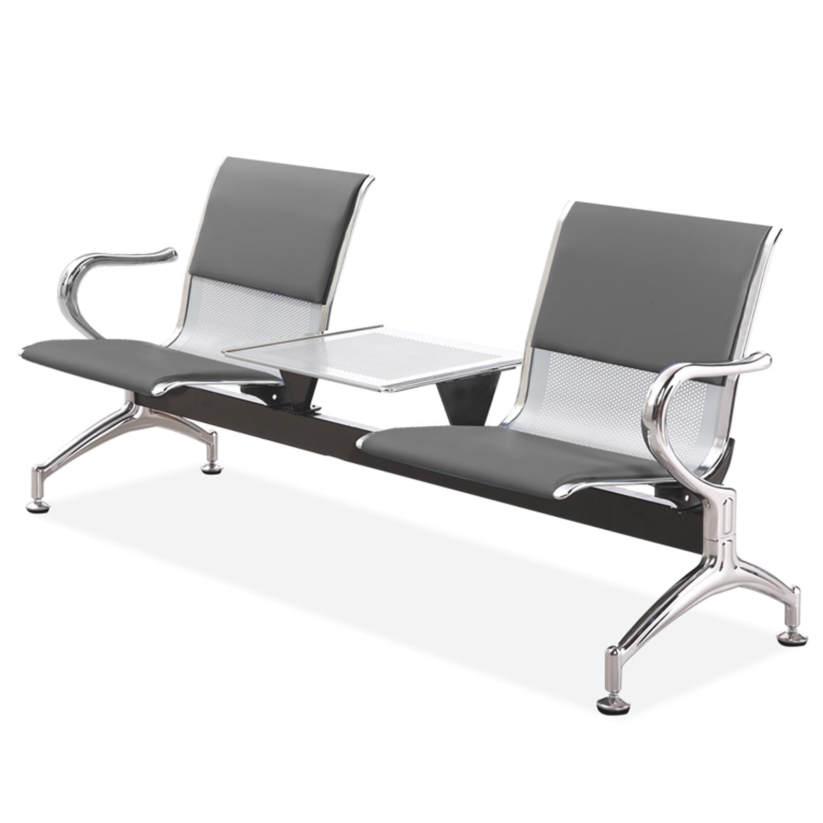 AYCDL Office Reception Bench with Table - Leather Guest Chair with Armrest and Backrest for Business Use,Black,Gray
