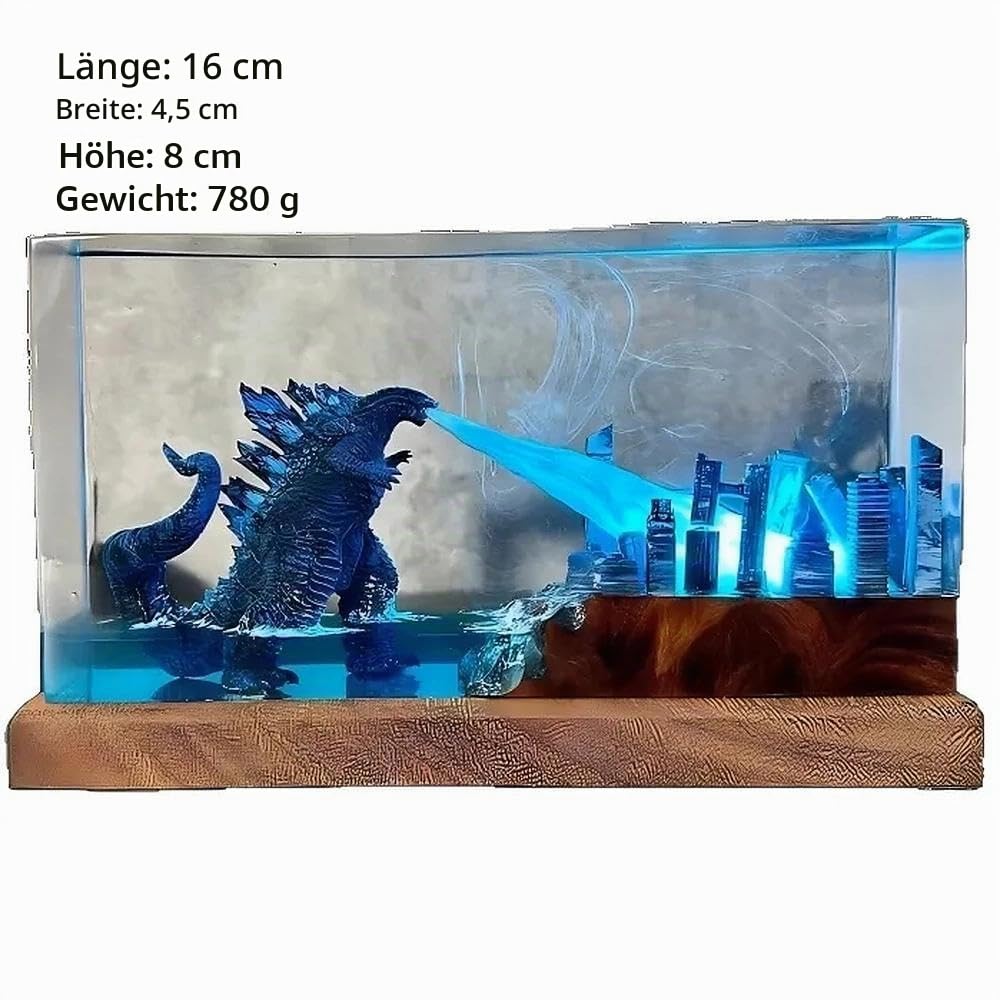3D Ozean Epoxidharz Nachtlicht,Harz-Godzilla Figuren Ornamente mit Holzsockel,Monster Nachttischlampe mit USB-Kabel und 16 Farbe Remote Mehrfarbige LED Nacht Lampe,Desktop-Kunst-Dekor (Stil 4)