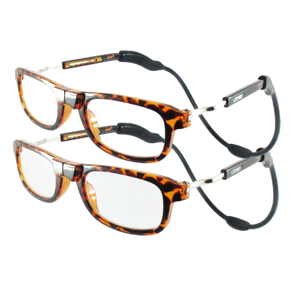 Loopies Magnetic Reading Glasses for Men & Women – TR90 Flexible Frame, Anti-Glare, Anti-Scratch, UVA 400 Lenses – Includes Neck Loop, Case & Cloth (Tortoiseshell, 2.00, x)