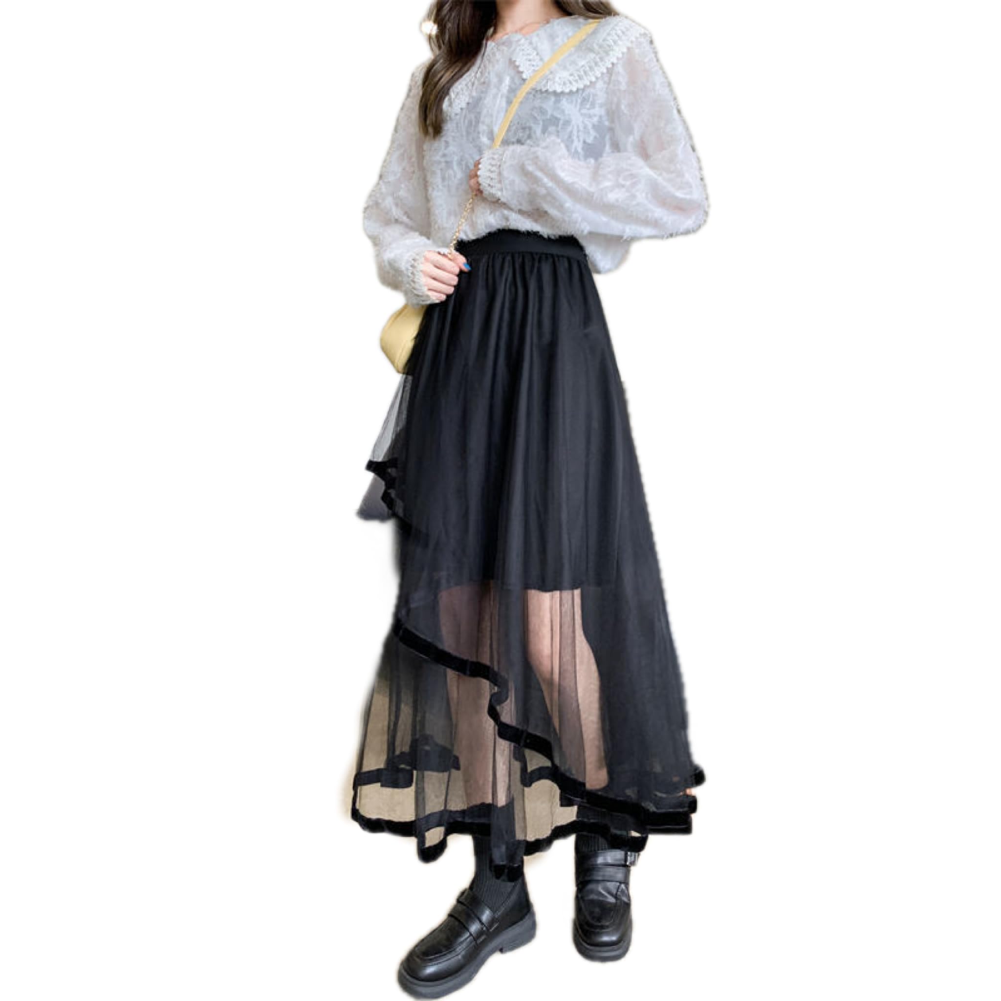 Amazon.co.jp: [esza] チュールスカート ロング シースルー