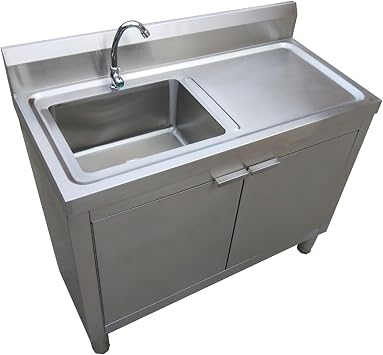 Free Standing Kitchen Stainless Steel Sink Cabinet,Freestanding Under Sink Cabinet,Sink Cabinet Integrated,Utility Sink Cabinet With Integrated Steel Sink,Laundry Sink Cabinet With Faucet40in/100cm,