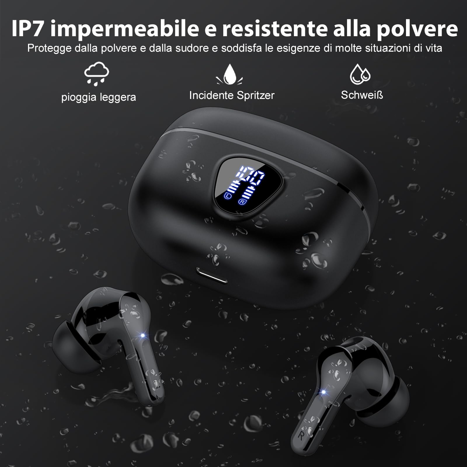 Xinwld A97 Cuffie Bluetooth 5.4 – Audio HD 40 Ore, 4 Microfoni ENC, IPX7, Driver 14,2mm, Display LED Per IOS E Android