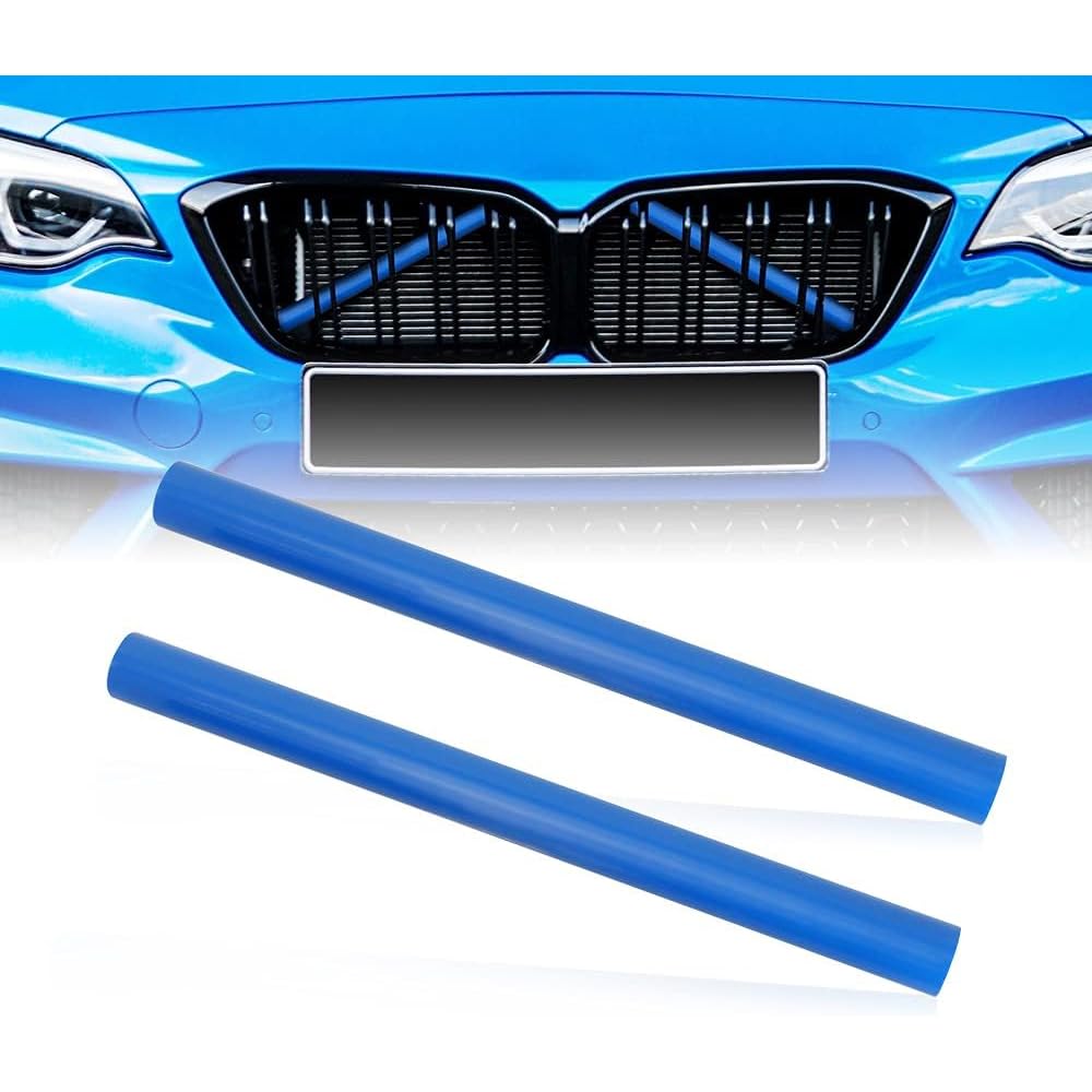 Bynome Grille Insert Trims Stripe Front Grille Trim Stripes Cover Fit for V Brace Covers Grille Cover Guard Accessories for 1 2 3 4 5 6 7 Series,F20 F22 F30 F32 G30 G32 G11 G12 (2Pcs Blue)
