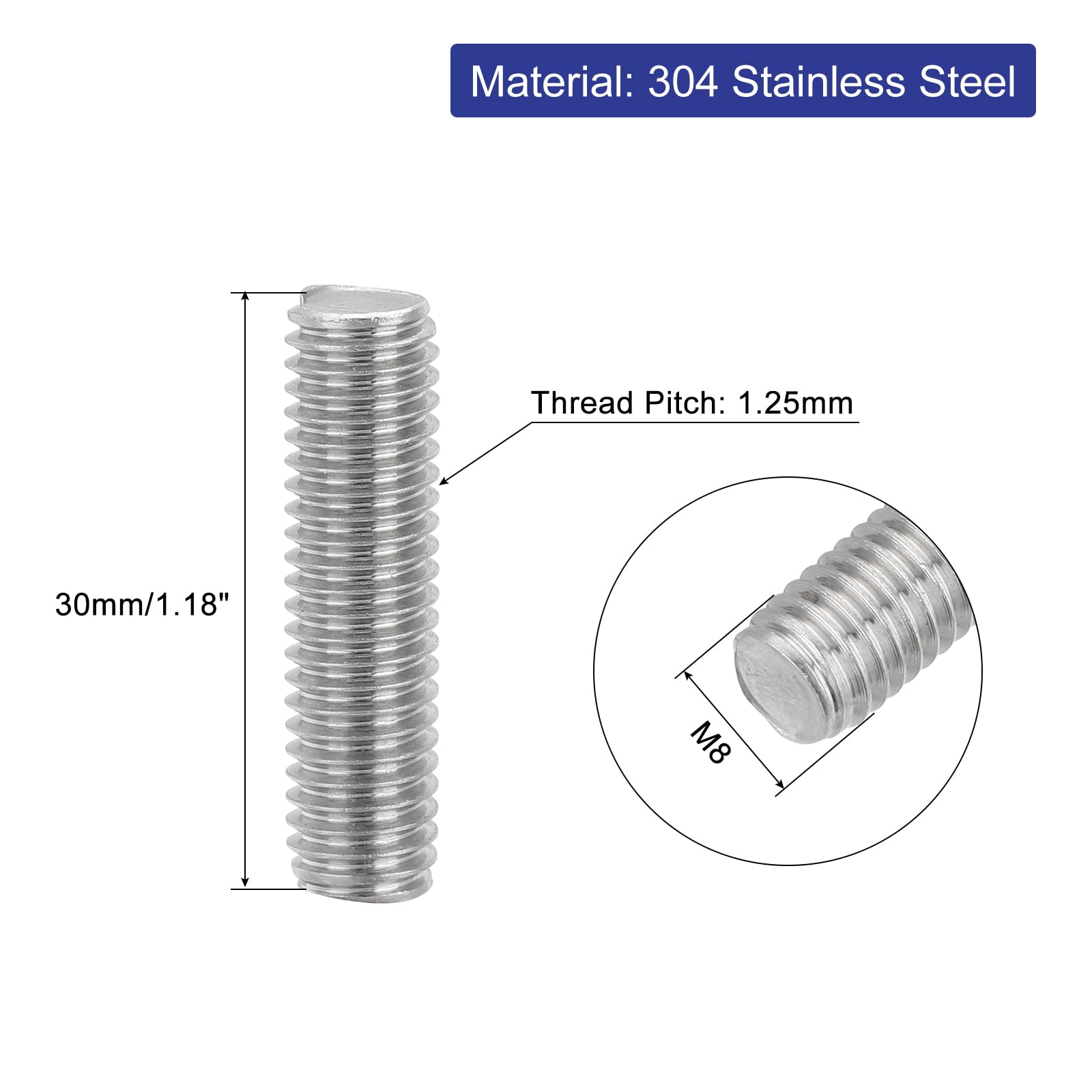 8 Aste Filettate M8 X 30mm - Acciaio Inox 304, Per Mobili E Macchinari, Filettatura Completa - Foto 6