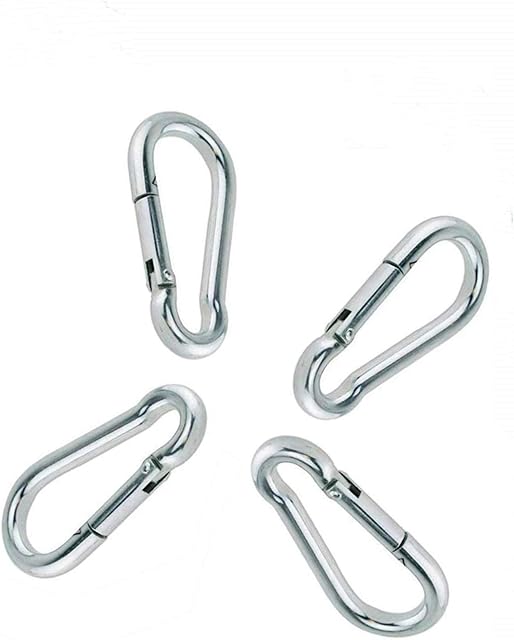 4 Pack Spring Snap Hooks, Carabiner Galvanized Steel Clip Keychain, Silver Quick Link Clip Keychain for Camping, Hiking, Outdoor and Gym, Small M5 Carabiners for Dog Leash Harness
