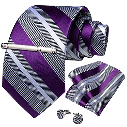 Image of DiBanGu Mens Striped Tie Silk Woven Necktie and Pocket Square Cufflinks Tie Clip Set Wedding Business Formal Gift Tie for Men