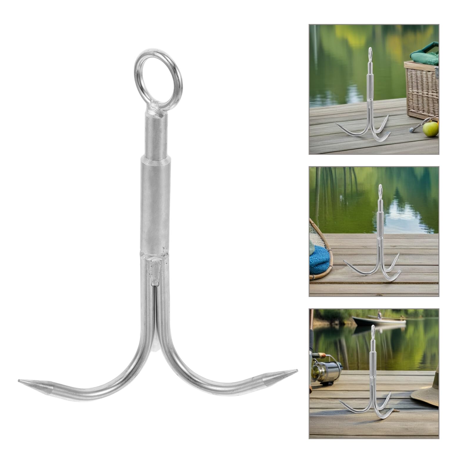 Gancho de Acero Inoxidable Ligero de 3 Garras para Exteriores, Adecuado para Escalar Rocas y Navegar Entre Hierbas Acuáticas Densas en Senderismo y Pesca