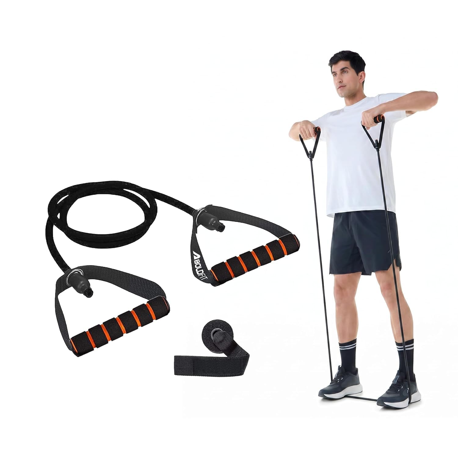 15KG Resistance Tube Band with Foam Handles | Exercise Band with Door Anchor | Stretching, Strength Training & Home Workout Equipment for Men & Women | Black-image-4