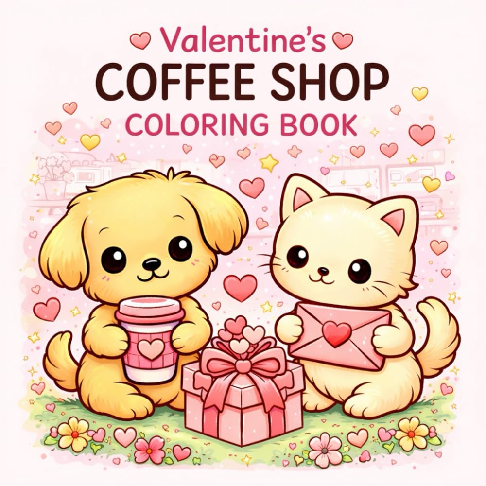 Valentine’s Coffee Shop Coloring Book: A Cute and Cozy Coloring Book with Adorable Animals, Sweet Treats, and Relaxing Coffee Shop Scenes