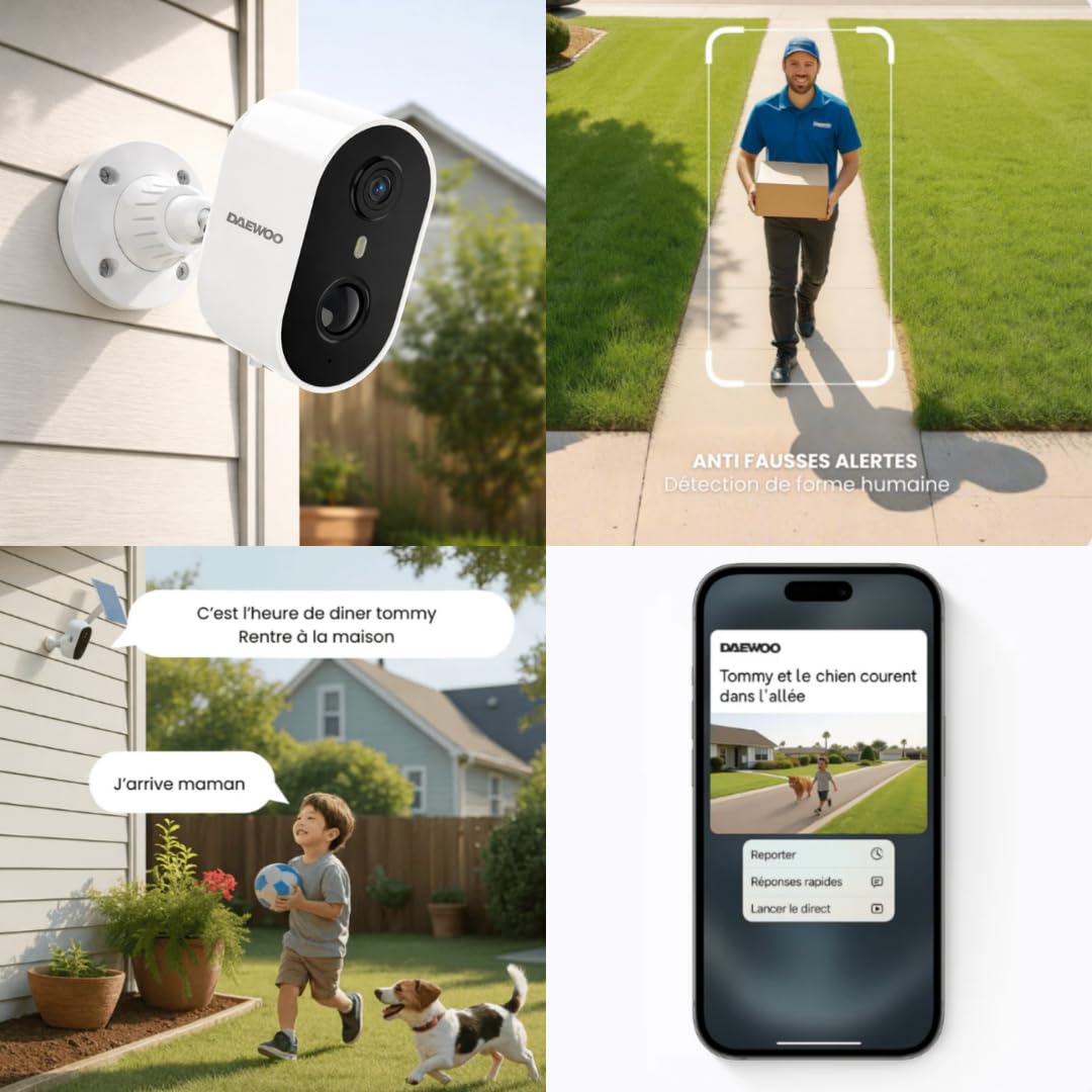 Daewoo Security Vigilia Protect - Alarma WiFi inalámbrica para casa - Kit completo con 3 cámaras Full HD (1 interior + 2 exteriores), sirena exterior, 6 contactores y 8 accesorios - sin suscripción