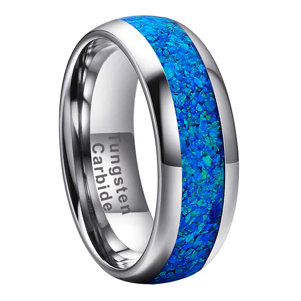LUXUBANDS6mm 8mm Silver/Black/Gold Tungsten Rings for Men Women Couple Fashion Jewelry Engagement Wedding Bands Genuine Blue Opal Inlay Domed Polished Shiny Comfort Fit