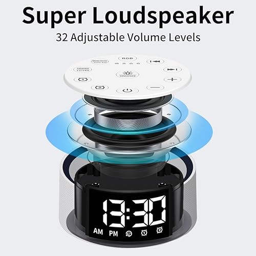Miniatura 6 de Máquina de sonido blanco y marrón con 30 sonidos de sueño para bebés, niños y adultos, luz nocturna, reloj despertador para dormitorio, 2 alarmas,