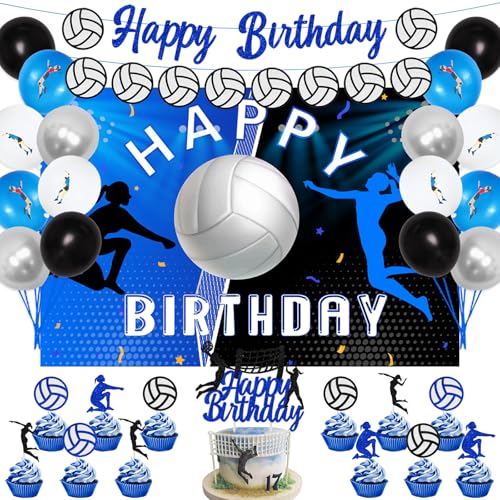 kreat4joy Volleyball Birthday Decorations, 38 Pieces Sports Themed Party Supplies Happy Birthday Banner Volleyball Backdrop Cake Topper Bunting Hanging Banner Balloons Baby Shower Decor by kreat4joy - Used condition - US$20.89