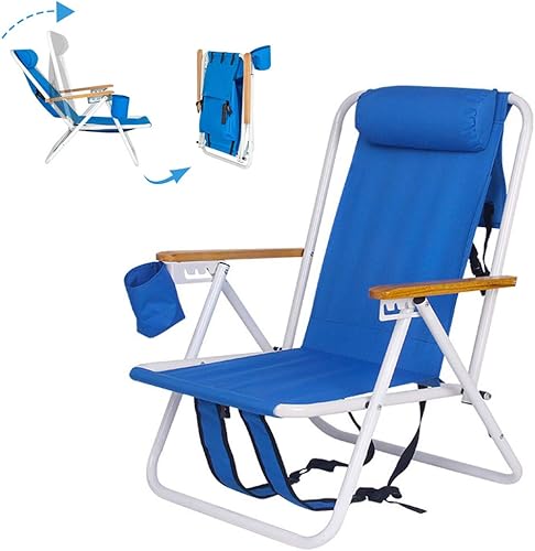 DUPOINT Mochila portátil, silla de playa, patio, plegable, ligera, para campamento, jardín, parque, piscina, con soporte para tazas