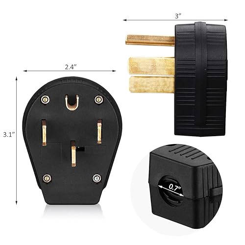 Miniatura 2 de Miady NEMA 14-50P enchufe de alimentación, 50-Amp 4-Prong 125250V ángulo de cuchilla recta, secadora, conector de reemplazo macho.