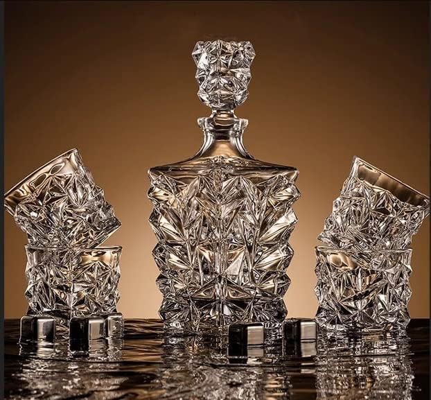Image of Elegant Whiskey Decanter Set with Glass 7 pc for Men & Women, 1000 Ml Whiskey Crystal Liquor Drinking Decanter Gift for Alcohol Lover