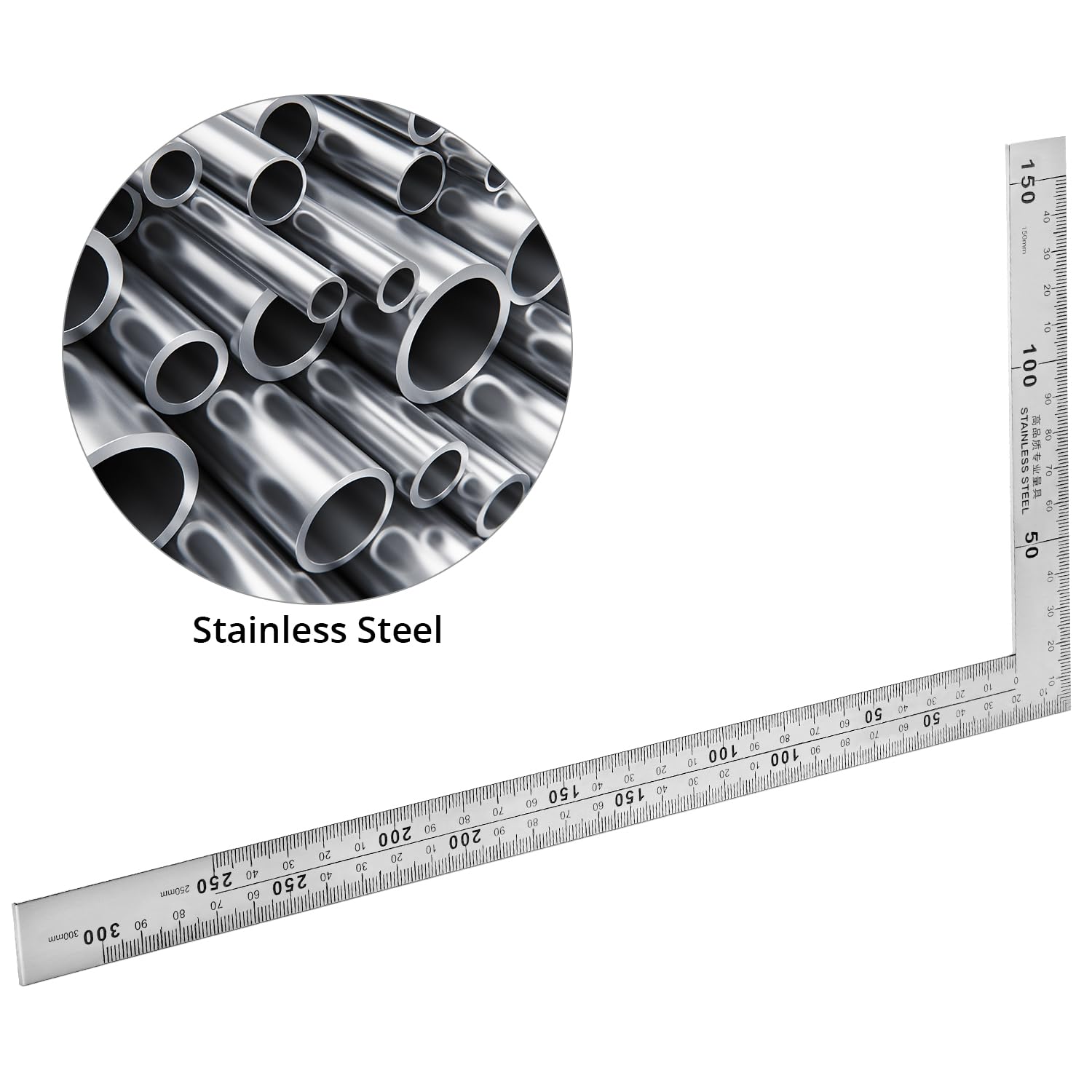 QWORK Righello quadrato in acciaio inossidabile 150 x 300 mm angolo retto