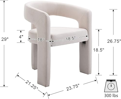 Miniatura 3 de VESCASA Silla de comedor de barril de lino con respaldo abierto, sillón lateral tapizado moderno con 3 patas para cocina, comedor, sala de estar, 1