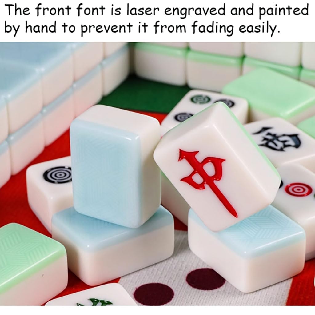 Mini różowe zestawy Mahjong, 144 płytki Mahjong z przenośną torebką podróżną, kości, obrus na stół, kompletny zestaw do gry Mahjong, do użytku domowego