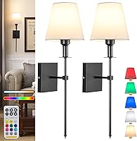Vista 1 de Wall Lights Battery Operated Wall Sconces Set Of 2,Black Rechargeable Wall Light With Wireless Remote Dimmable,12 Colors Modes Cordless Battery