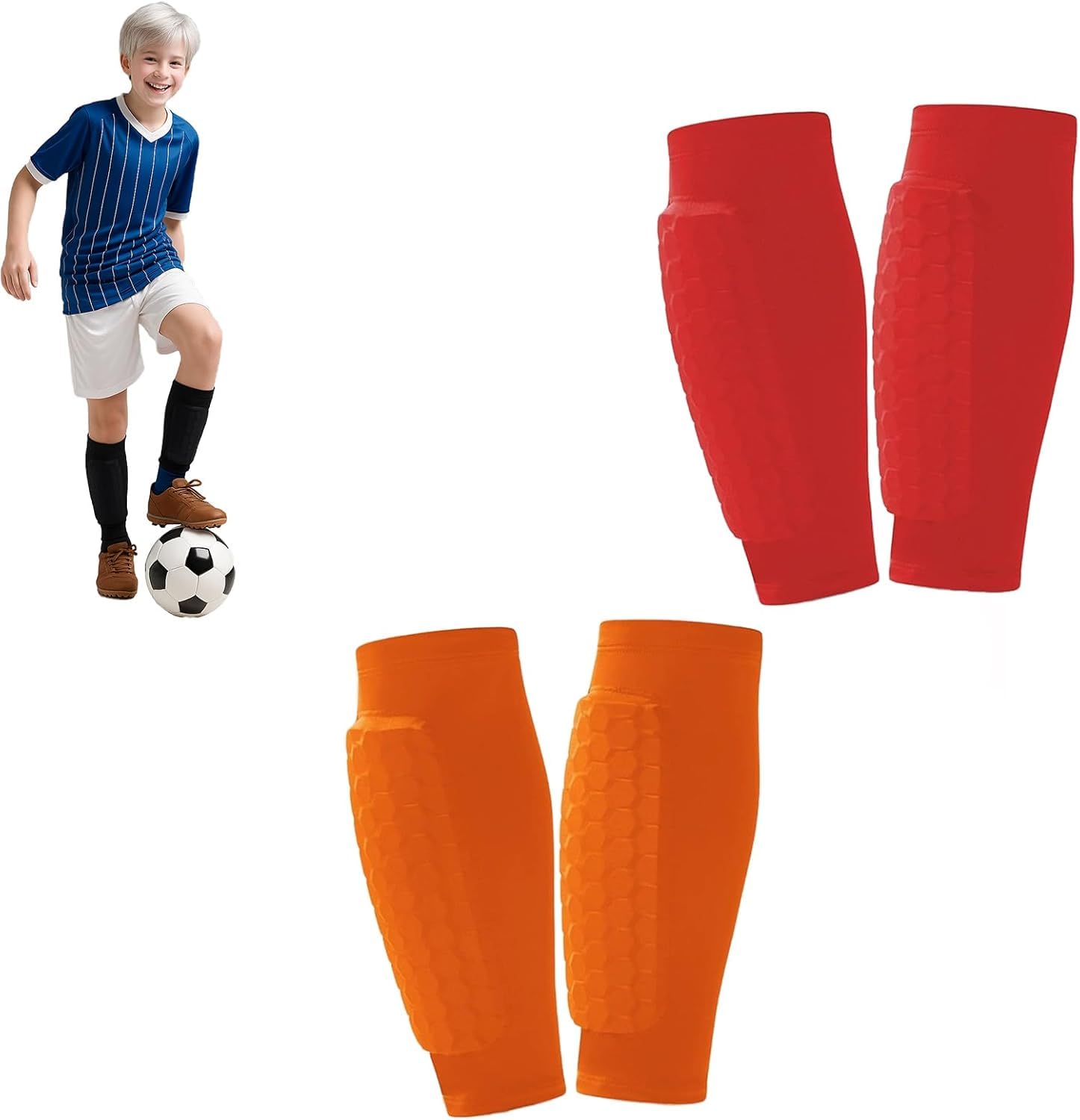 Shindefender Shin Guards, Soccer Shin Guards for Kids and Adult, Compression Sleeve with Honeycomb Pads - Soccer, Football, Boxing, Rugby, Breathable Lightweight Shin Guards for Football, Basketball