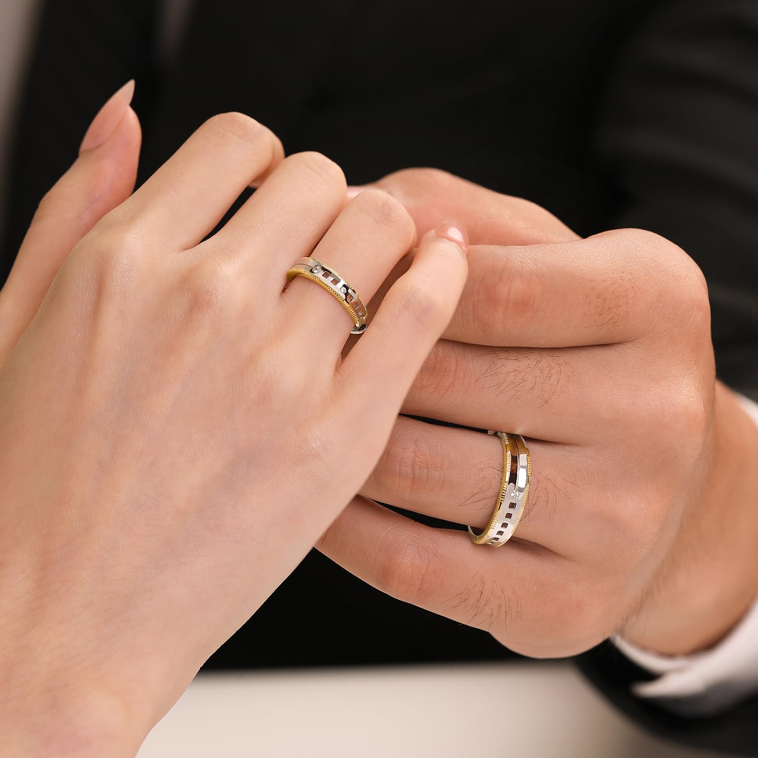 Meissa Fedi Nuziali Abbinati per Coppie 2 Pezzi, Anelli Coppia Placcati Oro Regolabili, Anelli Promessa Bridali, Anelli di Fidanzamento per Anniversario e San Valentino