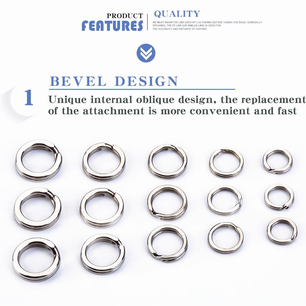 ANNIBBY 200PCS Heavy Duty Stainless Steel Split Rings Double Fishing Lure Rings,5 Sizes 5.4-8.4mm Split Rings,40-150LB (Silver)