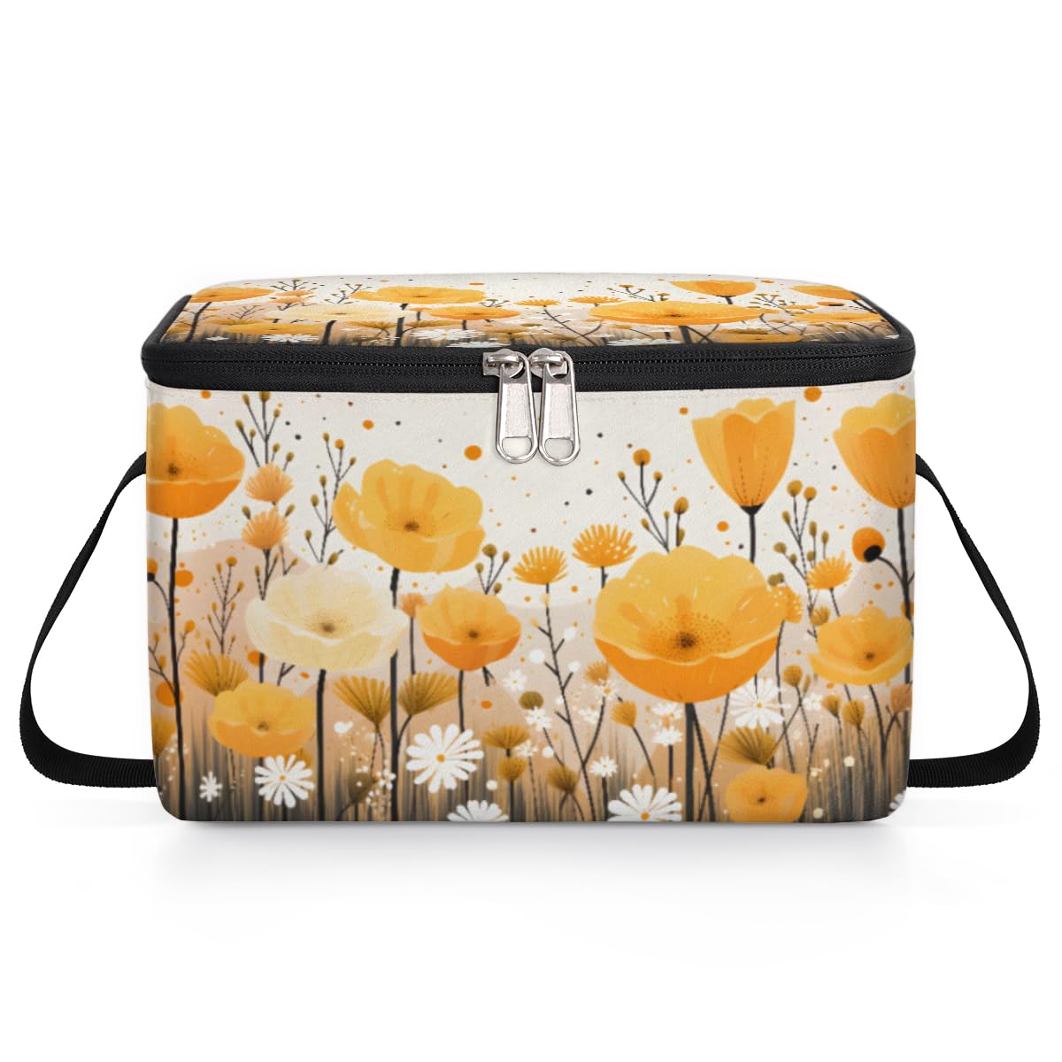 GzLeyigou Floral Yellow Lunch Bags for Women Men 9 Cans, Hot & Cold Food Delivery Bag Insulated Grocery Bag Insulated Lunch Box Flowers Cooler Bag for Office Work Picnic Beach