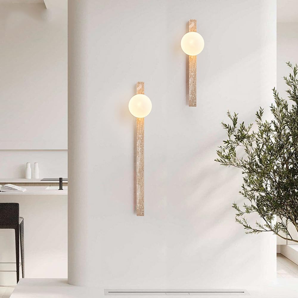 Mid Century Linear LED Light Fixture Wall Mount Modern Home Decoration Marble Stone Wall Lamp Long Strip Indoor Up Down Wall Sconce Farmhouse Milk Glass Lighting for Hallway Bedroom