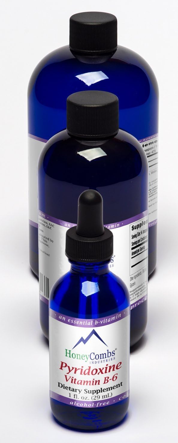 HoneyCombs Vitamin B6 Liquid Drops 700% DV Pyridoxine HCI B6 Supplement Alcohol Free Fast Absorbing B6 Vitamins for Energy, Brain & Immune Support Made in the USA – (8 Fl Oz)