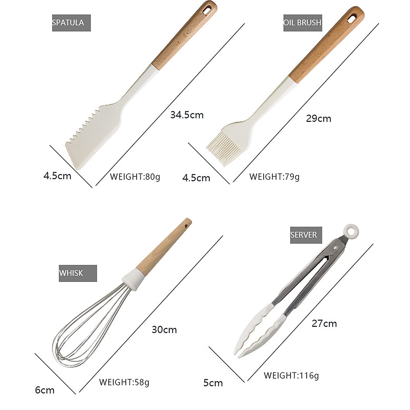 Snplowum 1pcs White Hangable Silicone Egg Whisk, Balloon Egg Beater, Wooden Handle Cooking Utensils for Blending Whisking Beating Stirring Cooking Backing