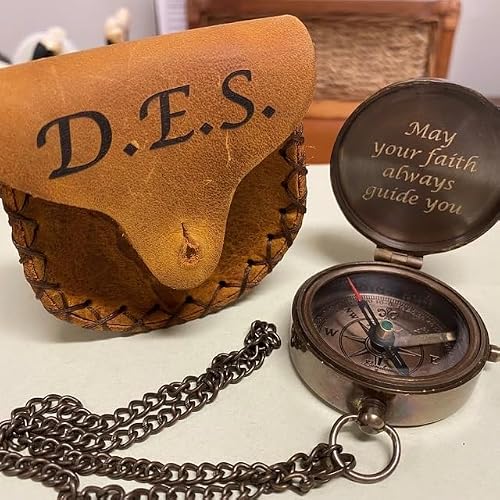 SFdizayn Personalized Engraved Baptism Compass for Boys, Custom Compass Gift for First Communion Confirmation Christening