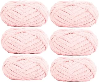 6 Pack Chunky Chenille Yarn for Blanket, Super Soft Thick Fluffy Jumbo Chunky Chenille-Style Polyester Yarn for Home Décor...