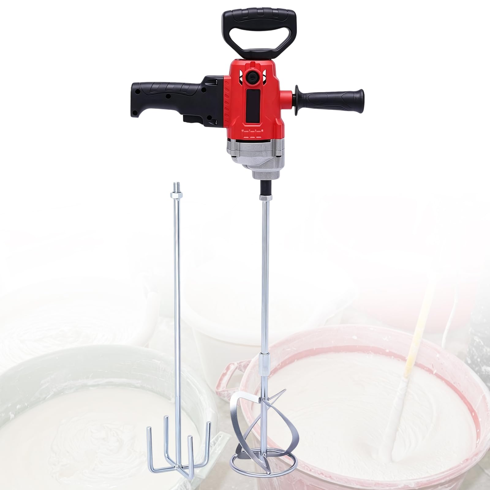 HKFGSHOP 3000w Handheld Electric Drill Mixer Set, Concrete Mud Mixer, With Handle 6 Adjustable Speed For Cement Plaster Mud Paint