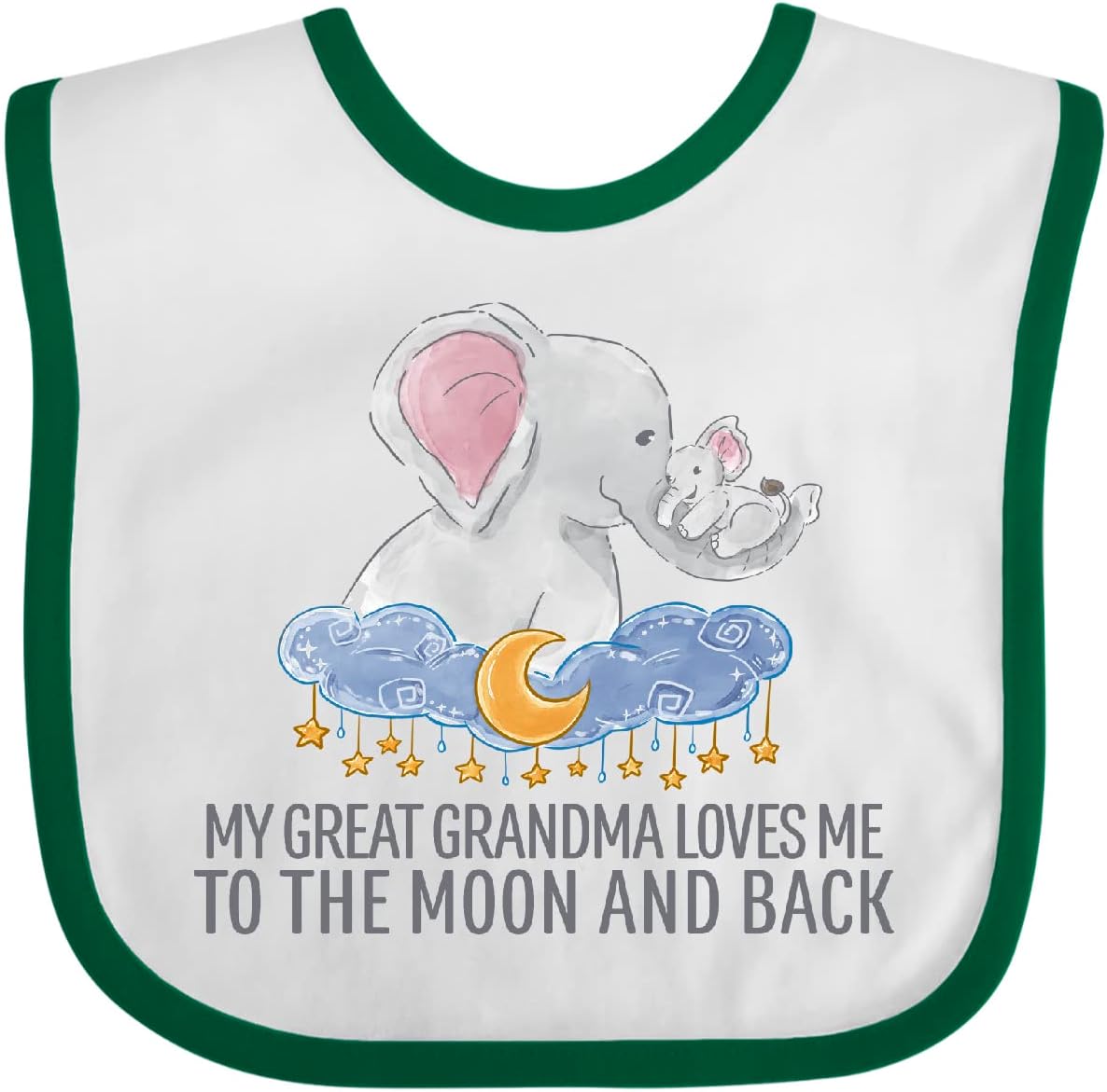 inktastic My Great Grandma Loves Me To the Moon and Back Elephants Baby Bib