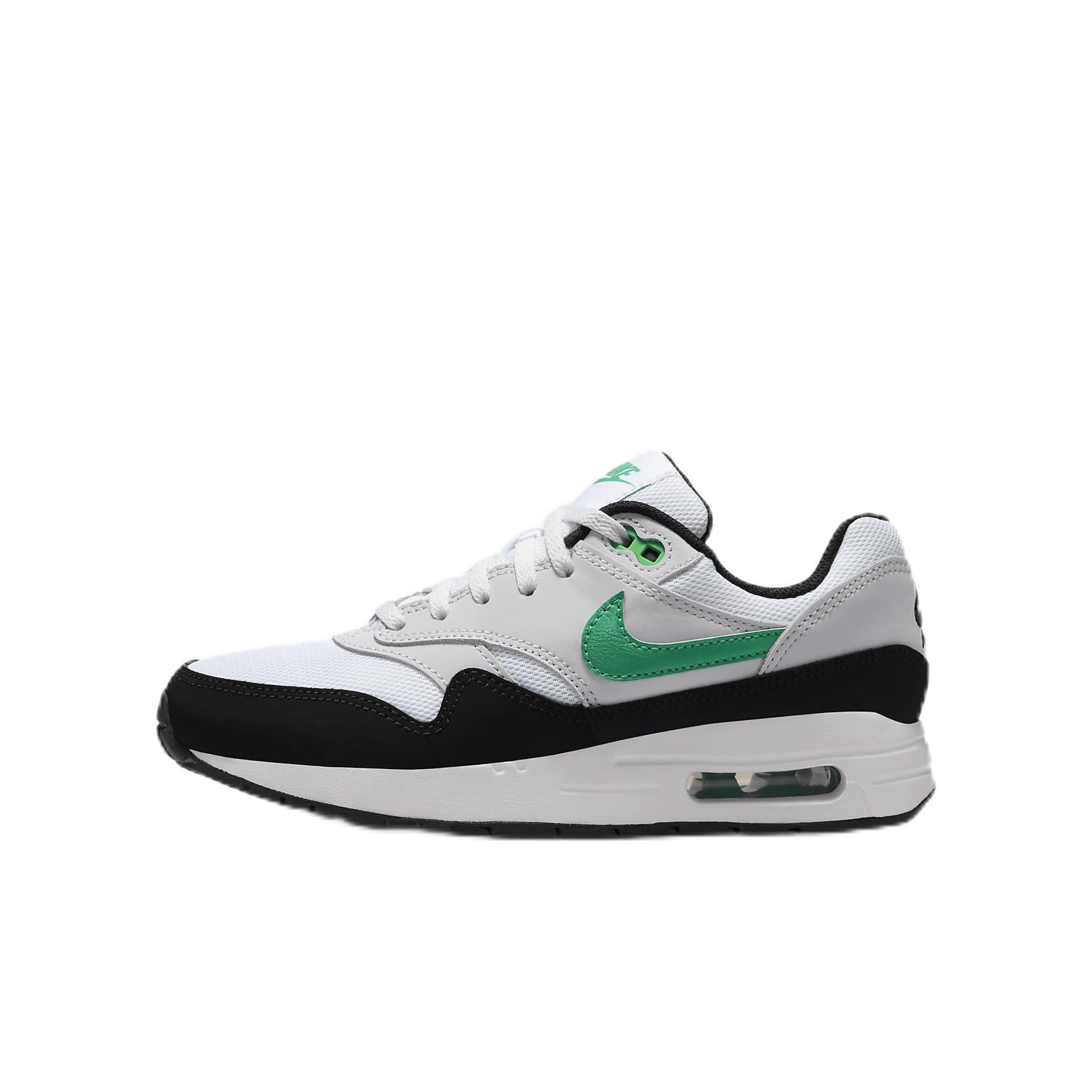 Air Max 1 Big Kids' Shoes (DZ3307-108, White/Pure Platinum/Black/Stadium Green) Size 3