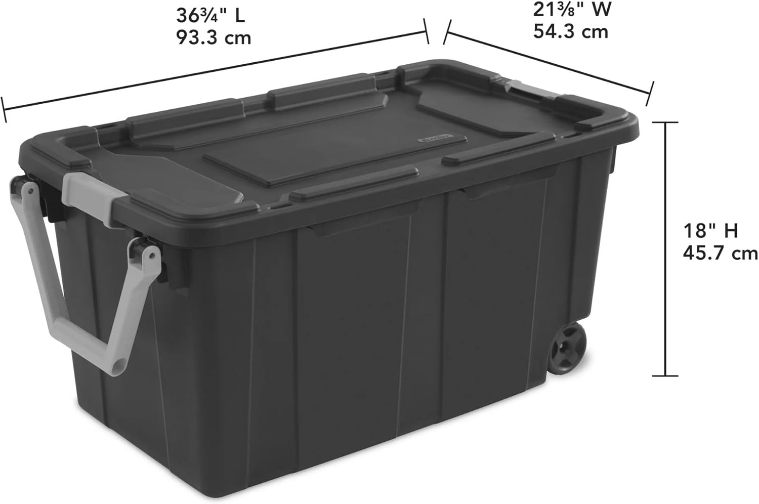 40 Gallon Extra-Large Wheeled Industrial Storage Bin, Heavy-Duty Stackable Rolling Container, with Latch Lid and Pull Handle, Gray, for Garage Basement Camping Tools
