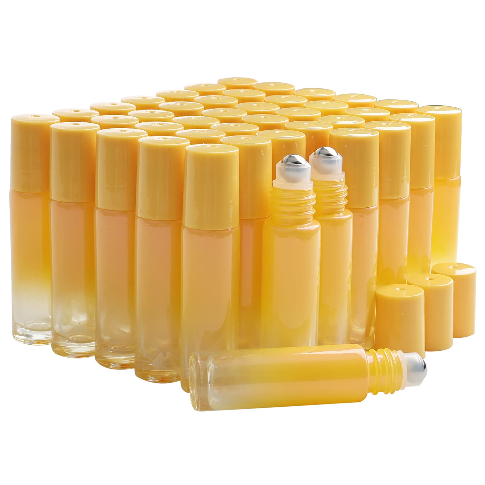 Pxyelec Yellow 10Ml Essential Oil Bottle Perfume Roll On Bottles With Stainless Steel Balls Portable Refillable Oil Sample Bottles, Pack Of 42, Gradient(Opener And Funnel Included)