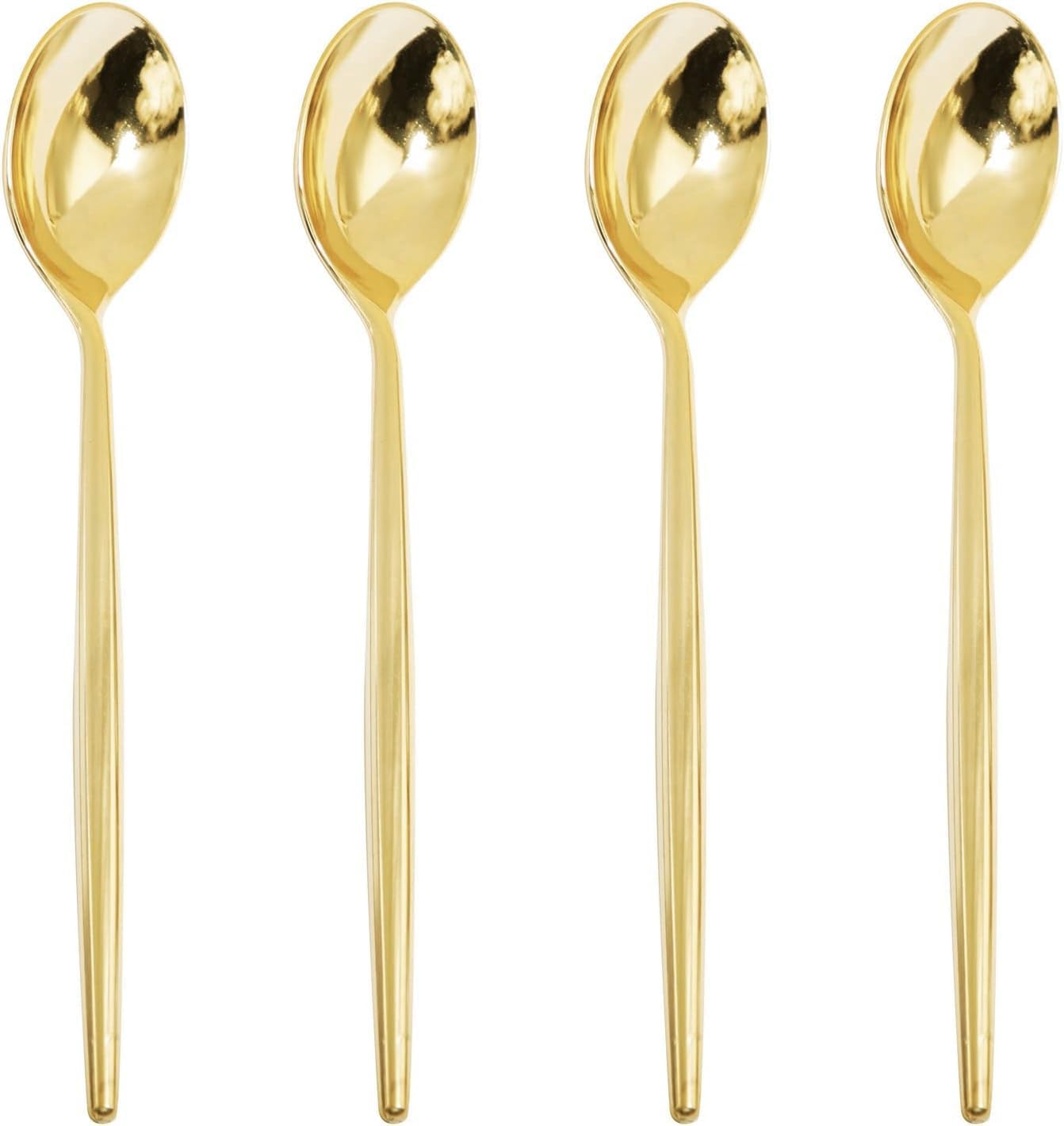 U-QE 180Pcs Gold Plastic Spoons, Disposable Heavy Duty Plastic Spoons, Heavyweight Plastic Spoons, Gold Plastic Silverware Perfect For Parties，Weddings and Other Daily Events