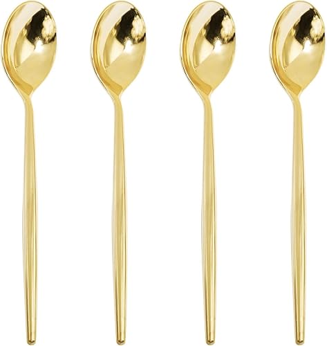 U-QE 180 cucharas de plástico doradas, cucharas desechables de plástico resistente, cucharas de plástico pesadas, cubiertos de plástico dorado