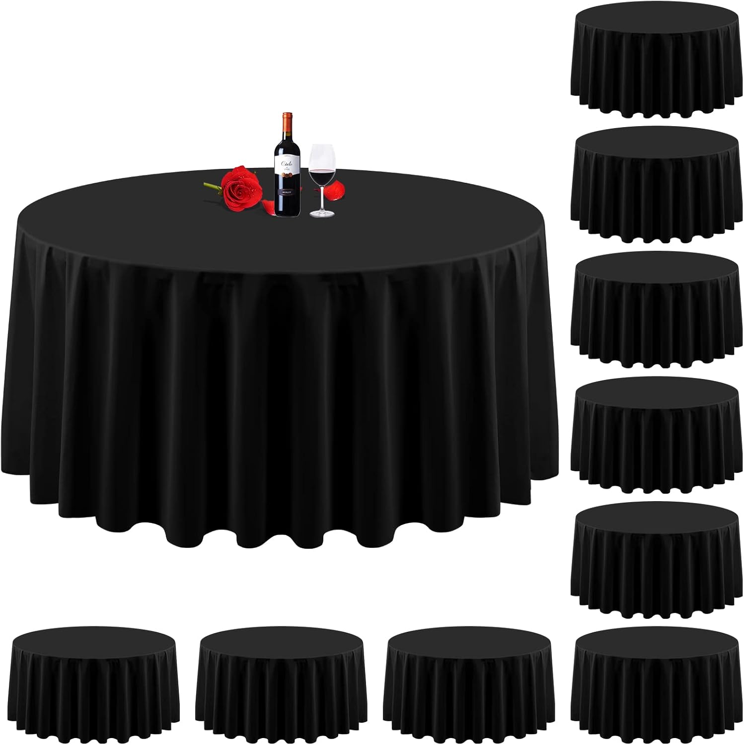 10 Pack Round Table Cloth Black Round Tablecloth 108 Inch