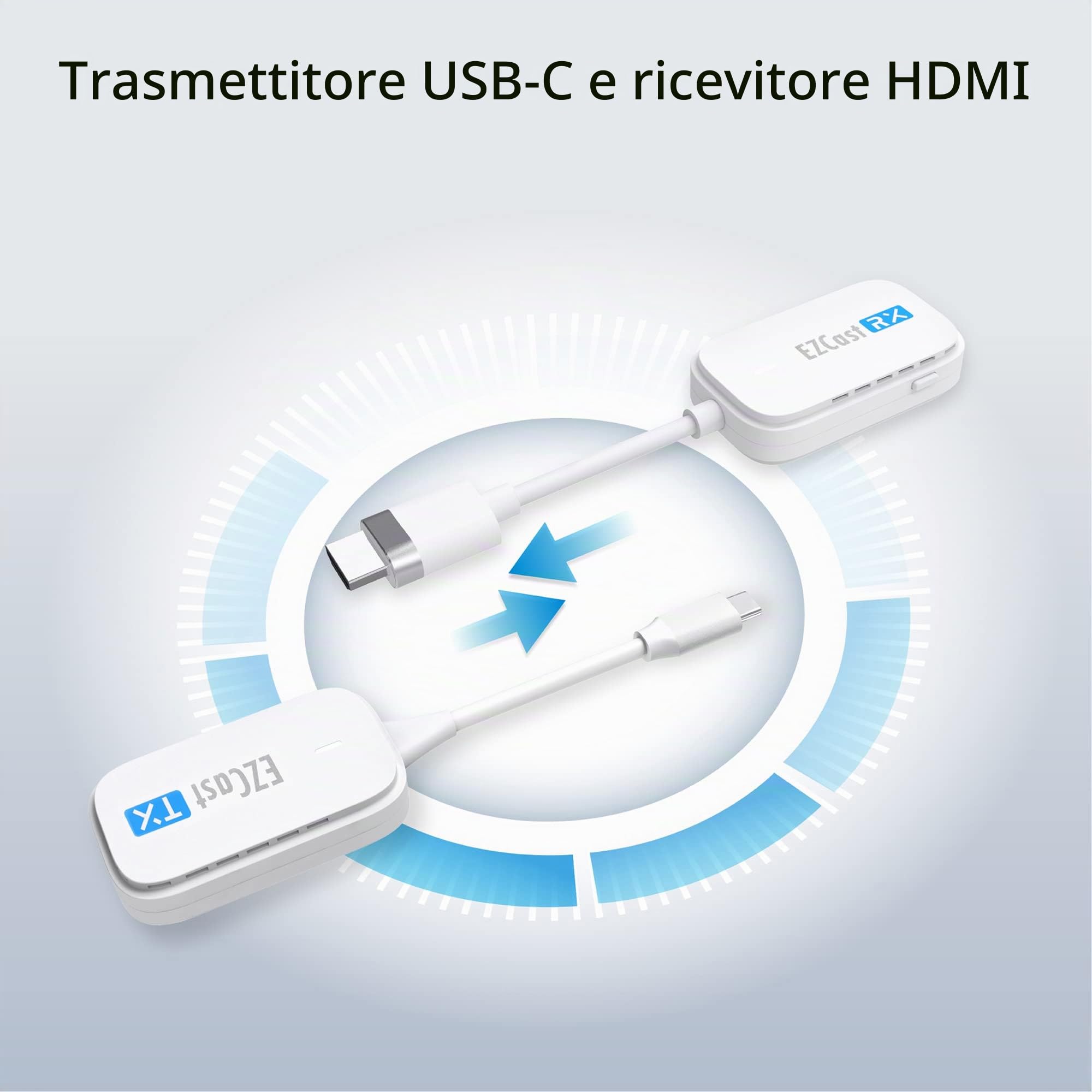 EZCast Trasmettitore e ricevitore da USB C a HDMI, extender HDMI da 30 m per guardare film e TV in diretta in HD 1080p, da telefoni, iPad Pro e laptop a proiettori HDTV