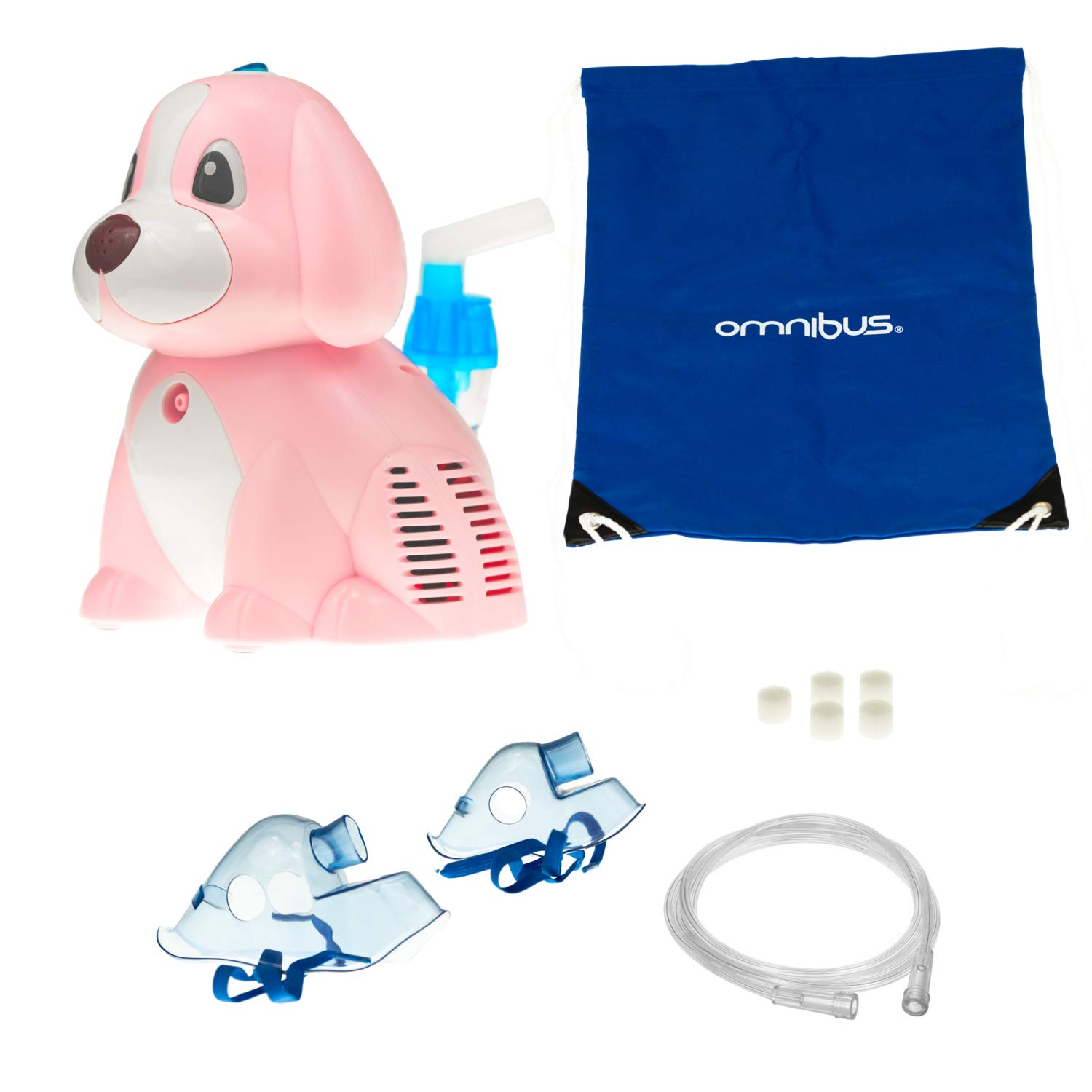 Omnibus BR-CN171 Inalatore Elettrico Puppy per Bambini e Adulti 2 Maschere Efficienza Design Divertente (Rosa)