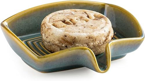 Miniatura 24 de Jaboneras, Jabonera de Ducha de Cerámica con Diseño de Cascada, Portajabón de Barra Autodrenante Ahorrador de Jabón para Ducha, Baño, Fregadero,