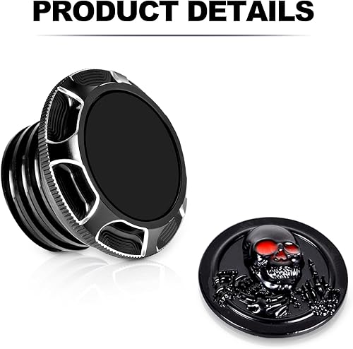 Miniatura 6 de Baoilai Tapa de aluminio para tanque de combustible y gasolina 3D, diseño de calavera negra, ojos rojos, compatible con Harley Sportster XL 1200 883