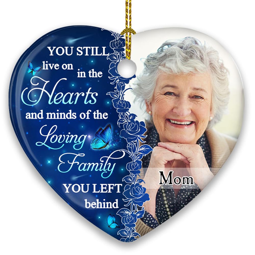 WRAPPINESS Memorial Gifts for Loss of Mother Father, Personalized Memorial Christmas Ornament, Sympathy Gift with Custom Photos Memorial Ornaments for Loss of Loved One Hearts and Minds (Blue)