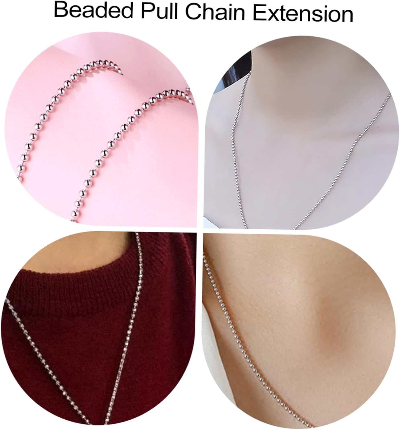 Lurrose 304 Stainless Steel Beaded Pull Chain Necklace Set with Double Ring Clasp 4.5mm Beaded Roller Chain for Tags Connectors and Extensions for DIY Crafts and Home Decor